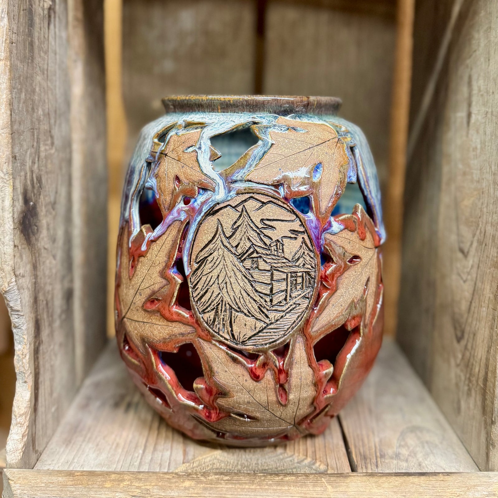 Cabin and Leaf Luminary {Mountain}