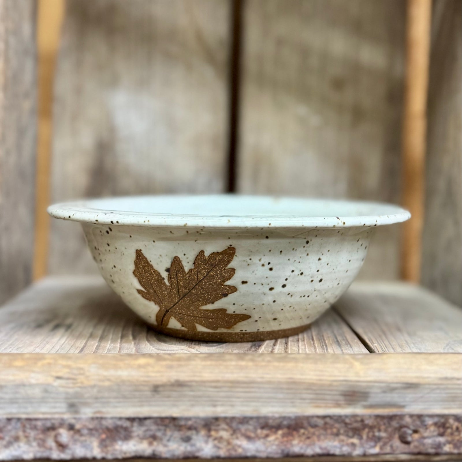 Leaf Cereal Bowl {Speckled White}
